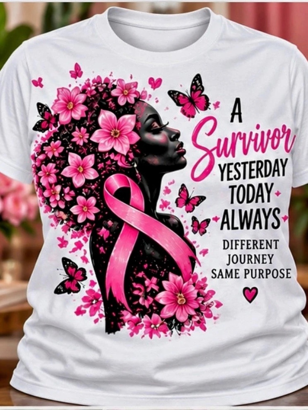 Breast Cancer Awareness Graphic Tee in White & Pink Like New